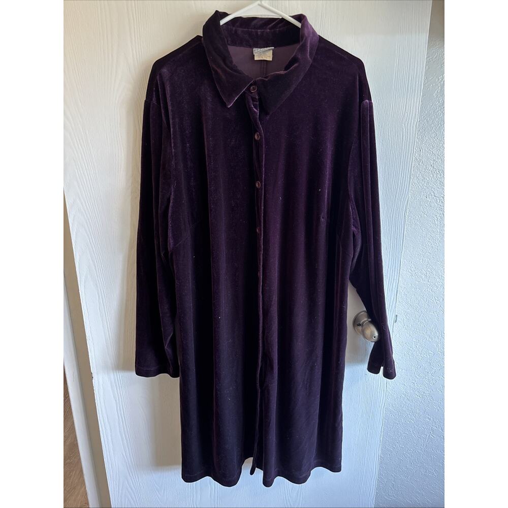 Vintage Rabbit Rabbit Rabbit Designs - Purple Velvet Long Button Down Size 24W